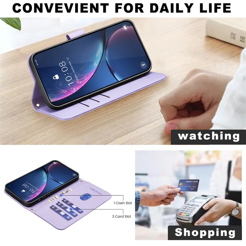 BINFEN COLOR for iPhone 17e / 16e Case Square Grid PU Leather Cover Stand Wallet - Light Purple
