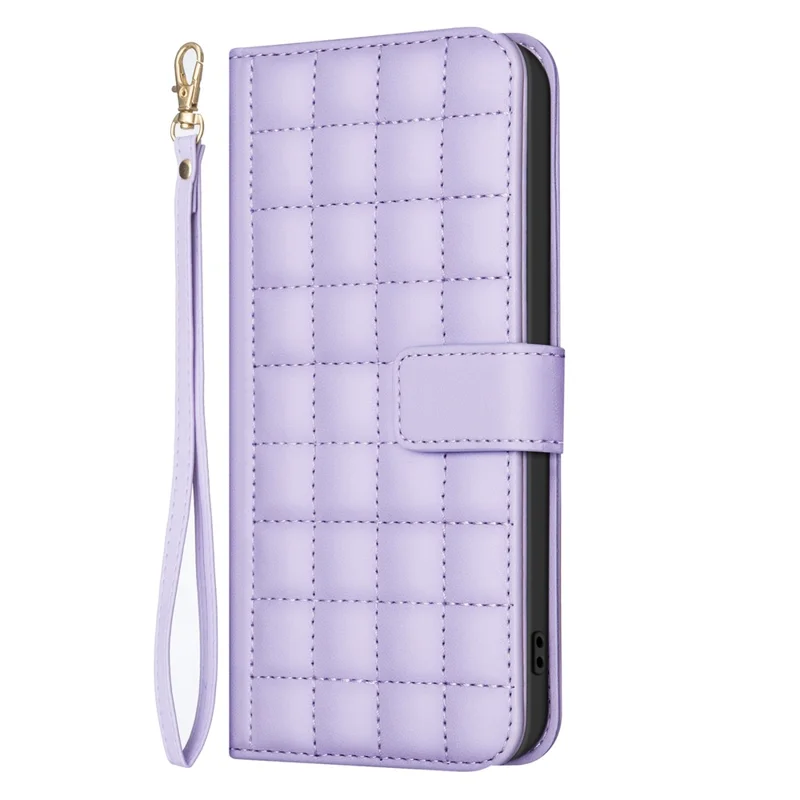 BINFEN COLOR for iPhone 17e / 16e Case Square Grid PU Leather Cover Stand Wallet - Light Purple