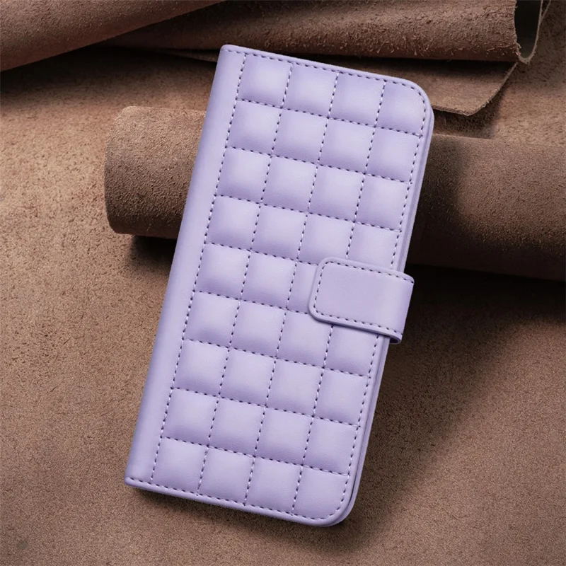 BINFEN COLOR for iPhone 17e / 16e Case Square Grid PU Leather Cover Stand Wallet - Light Purple
