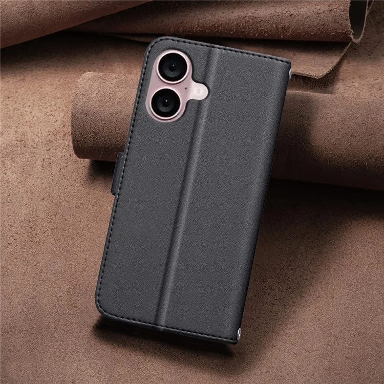 BINFEN COLOR BF34 для iPhone 16 Case Square Grid Pattern Leather Cover with Hand Strap - Черный