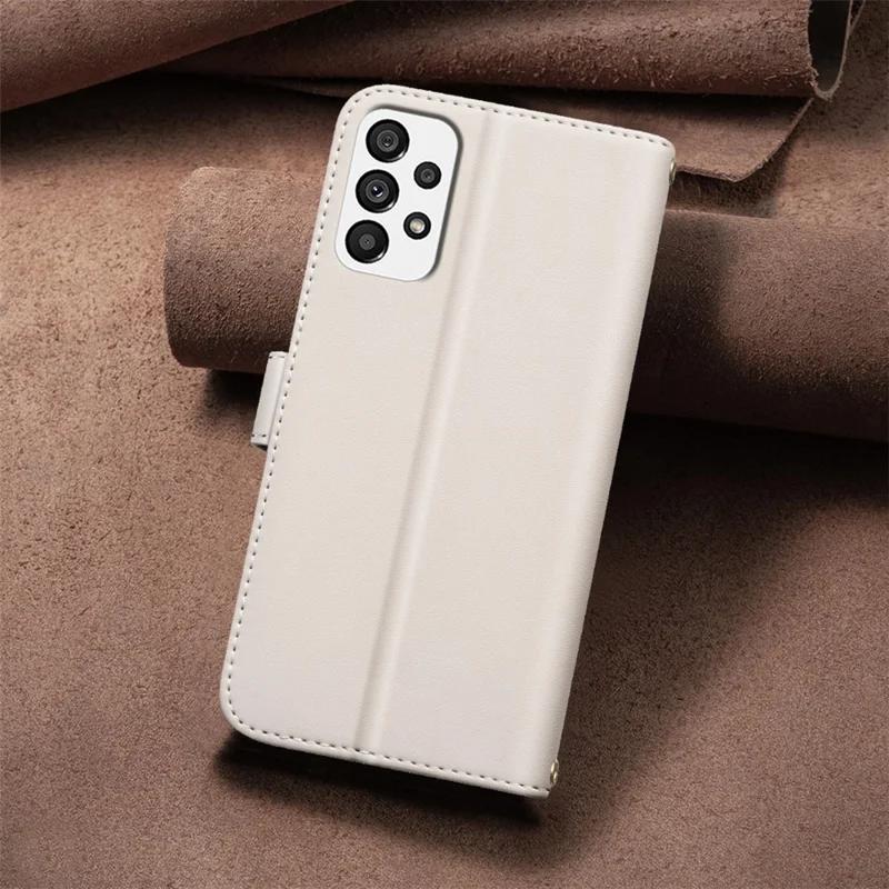 BINFEN COLOR for Samsung Galaxy A33 5G Case with Strap Leather Phone Cover - Beige