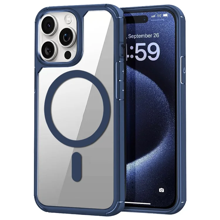 For iPhone 13 Pro Magnetic Case TPU + Acrylic Phone Back Cover Compatible with MagSafe - Royal Blue