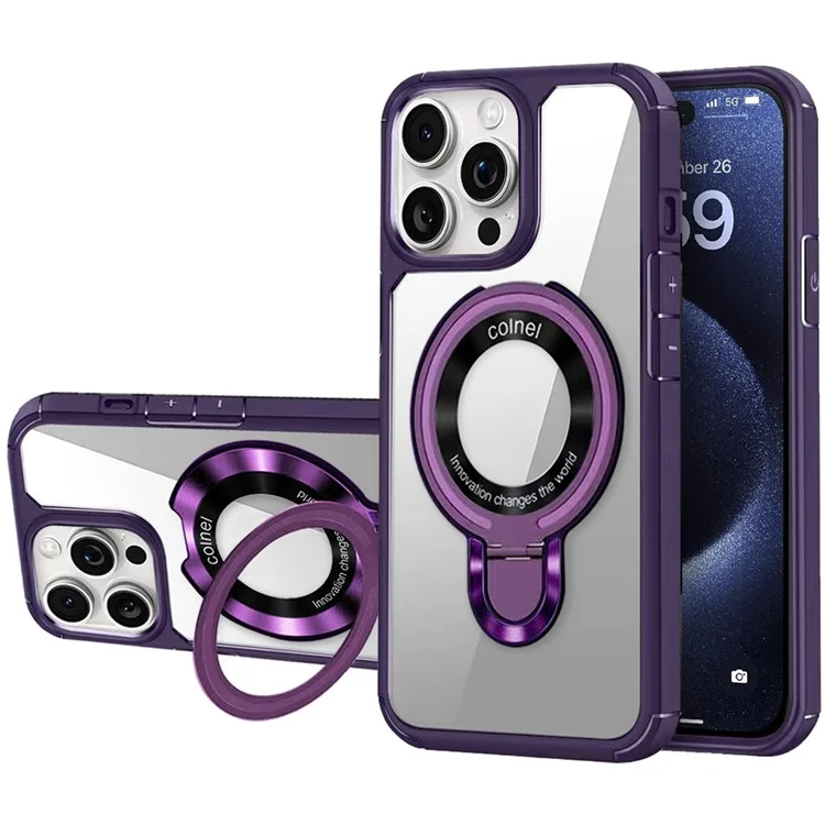 For iPhone 14 Pro Max Case TPU + Acrylic Phone Back Cover with Kickstand Compatible with MagSafe - Purple
