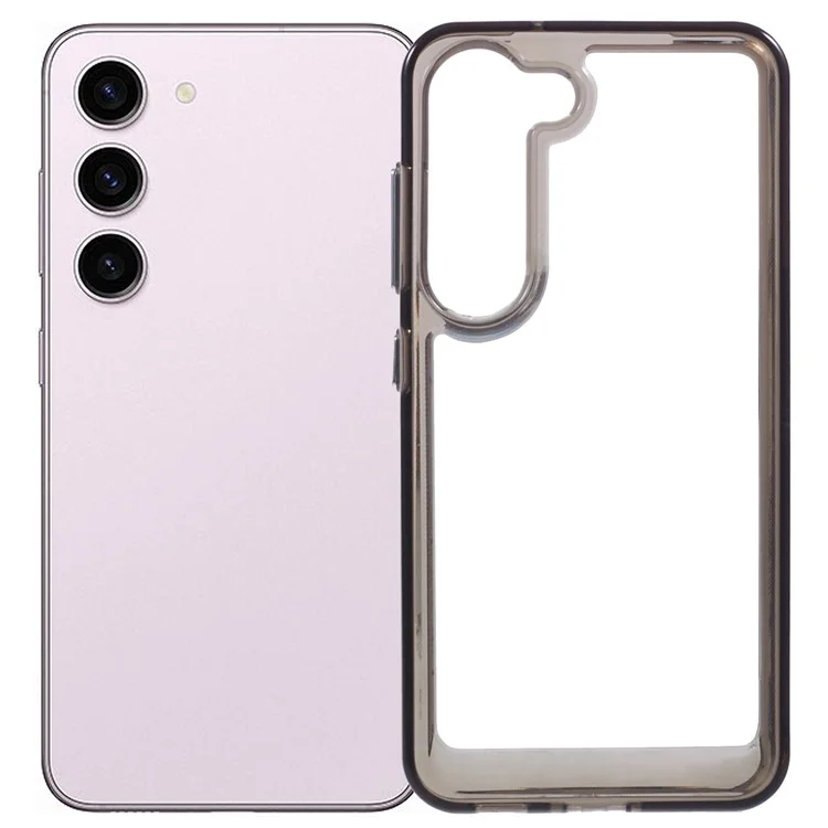 For Samsung Galaxy S23 Case Metal Button TPU + PC Phone Cover 2.0mm Thickness - Transparent Black