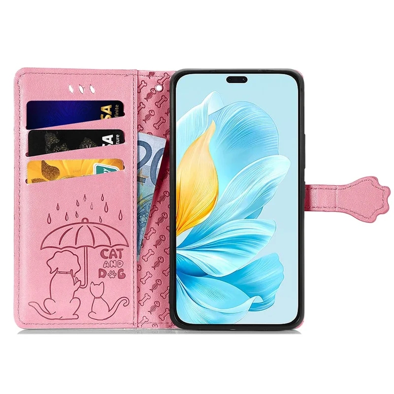 For Honor 200 Lite Case Cute Cat Dog Pattern PU Leather Phone Cover - Pink