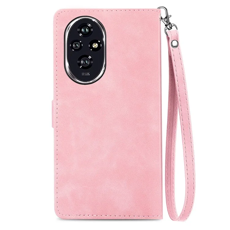 Capa 200 Pro 5G Para a Honra Floral de Couro PU com Bolso com Zíper - Rosa