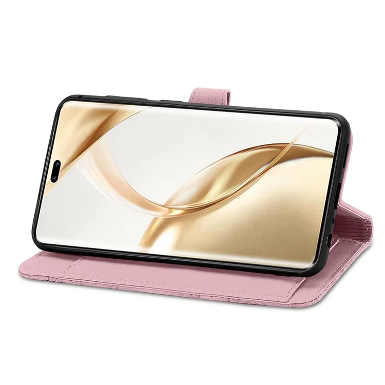 Capa 200 Pro 5G Para a Honra Floral de Couro PU com Bolso com Zíper - Rosa