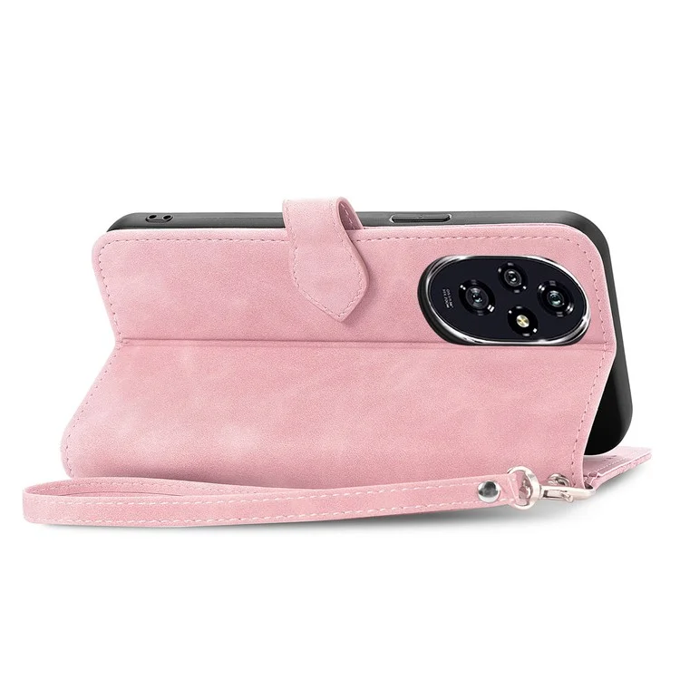 Capa 200 Pro 5G Para a Honra Floral de Couro PU com Bolso com Zíper - Rosa