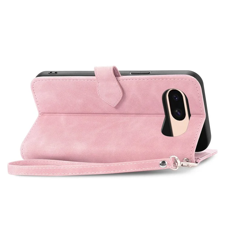 For Google Pixel 8a Zipper Wallet Case with Strap Flower Imprint PU Leather Phone Cover - Pink