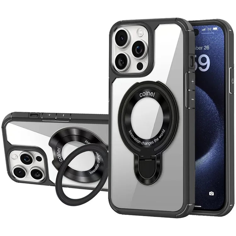 Für iPhone 14 Pro Hülle TPU + Acryl-Rückseite mit Ständer kompatibel mit MagSafe - Schwarz