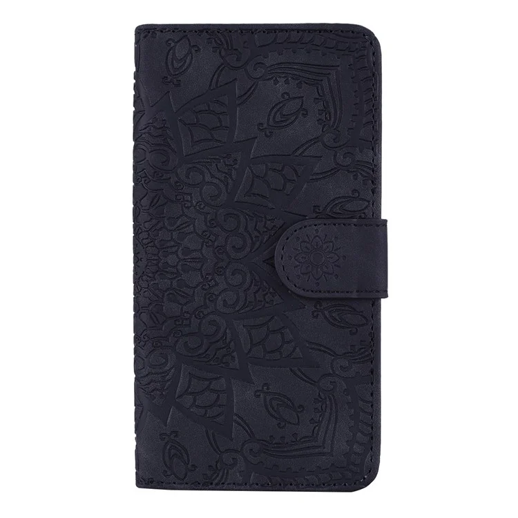 Чехол для iPhone 16 Flower Imprinted PU Leather Wallet Phone Cover - Black