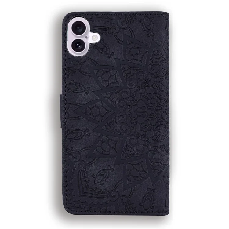 Чехол для iPhone 16 Flower Imprinted PU Leather Wallet Phone Cover - Black