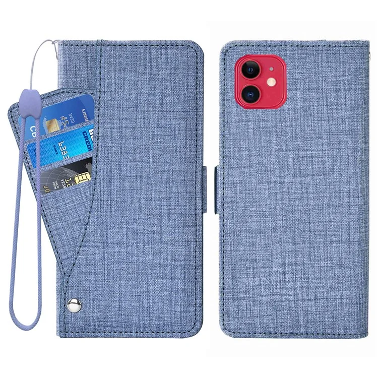 Flip Phone Cover für iPhone 12 / 12 Pro 6,1 Zoll, Jeans-Cloth-Textur PU-Leder Geldbörse Ständer Rotierende Kartensteckplätze Handyhülle - Blau