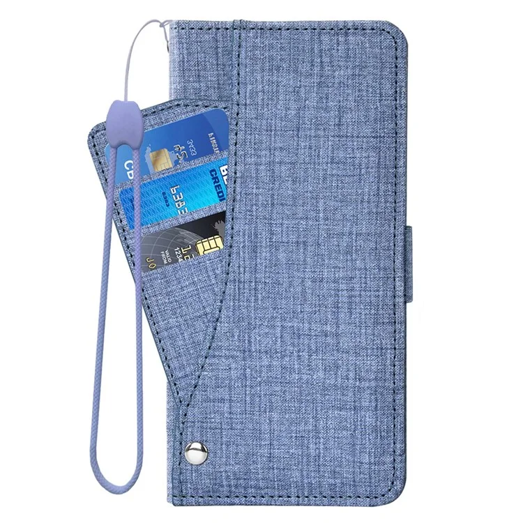 Flip Phone Cover für iPhone 12 / 12 Pro 6,1 Zoll, Jeans-Cloth-Textur PU-Leder Geldbörse Ständer Rotierende Kartensteckplätze Handyhülle - Blau