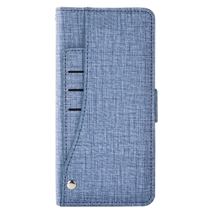 Flip Phone Cover für iPhone 12 / 12 Pro 6,1 Zoll, Jeans-Cloth-Textur PU-Leder Geldbörse Ständer Rotierende Kartensteckplätze Handyhülle - Blau