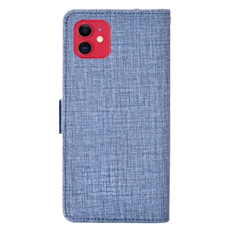 Flip Phone Cover für iPhone 12 / 12 Pro 6,1 Zoll, Jeans-Cloth-Textur PU-Leder Geldbörse Ständer Rotierende Kartensteckplätze Handyhülle - Blau