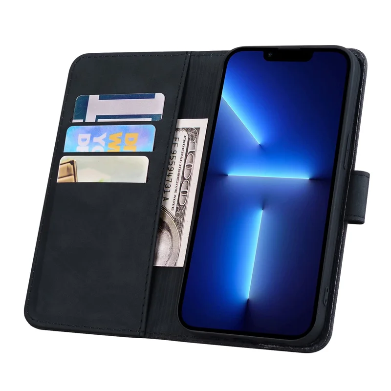 For iPhone 16 Pro Max Case PU Leather Wallet Flip Phone Cover Flower Imprinted - Black