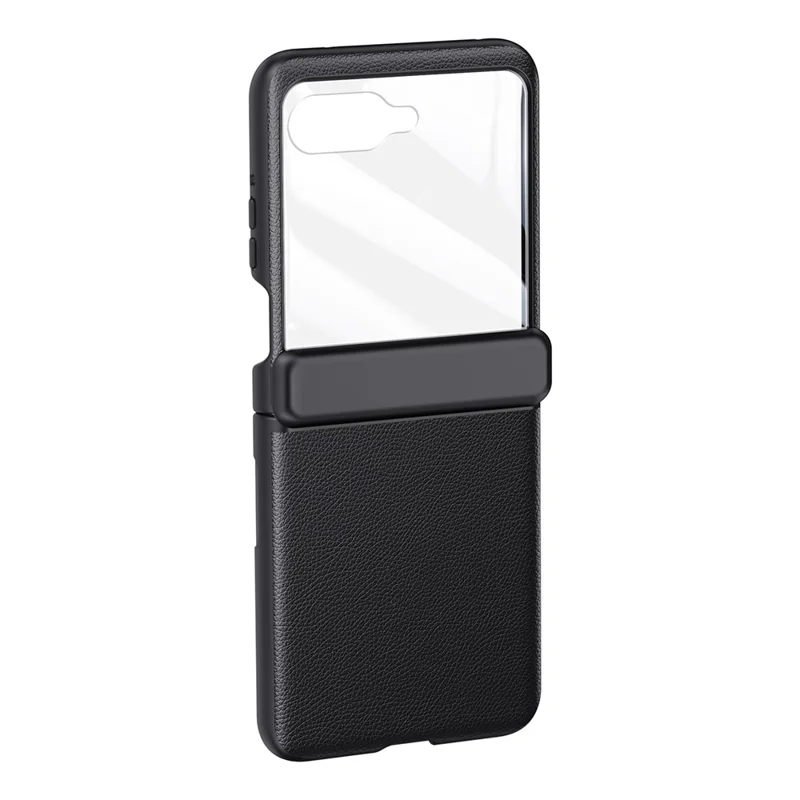 For Motorola Razr 50 5G Case Hinge Protection PU Leather+PC Phone Cover with Rear Small Screen Protector - Black