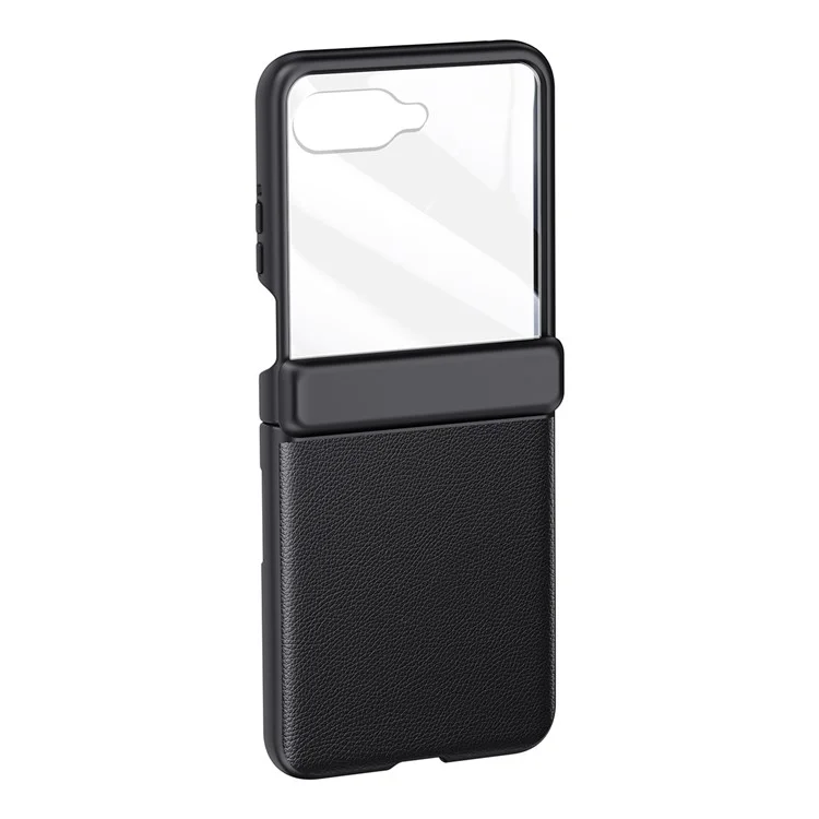 For Motorola Razr 50 Ultra 5G Case Skin-Touch PU Leather Back Cover with Rebound Hinge, Rear Small Screen Protector - Black