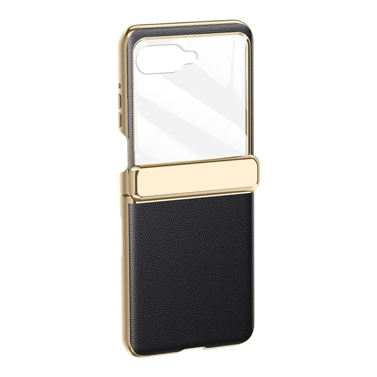 Per Motorola Razr 50 5G Custodia Electroplated PU Leather+PC Cover Telefono con Protezione Schermo Posteriore - Nero