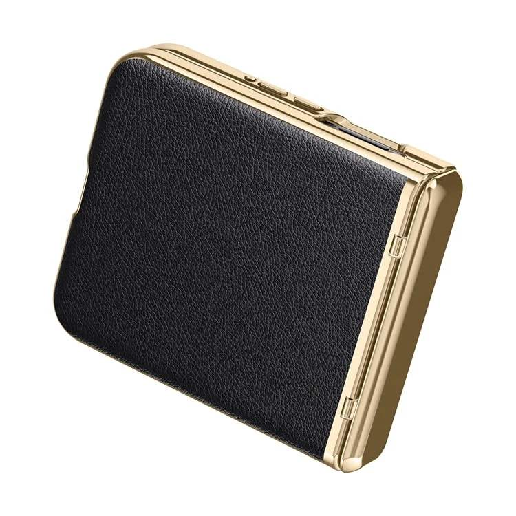 Per Motorola Razr 50 5G Custodia Electroplated PU Leather+PC Cover Telefono con Protezione Schermo Posteriore - Nero