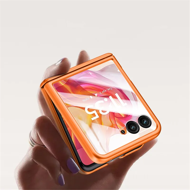 Para Motorola Razr 50 5G Funda Dura de PC Protección de Bisagra Cubierta de Teléfono con Protector de Pantalla Pequeña Trasera - Naranja