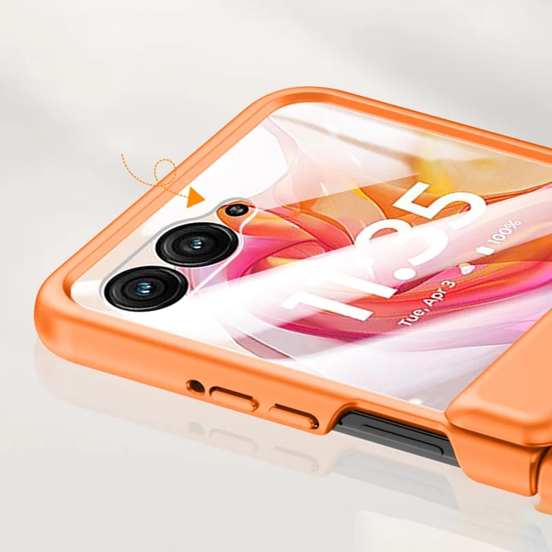 Para Motorola Razr 50 5G Funda Dura de PC Protección de Bisagra Cubierta de Teléfono con Protector de Pantalla Pequeña Trasera - Naranja