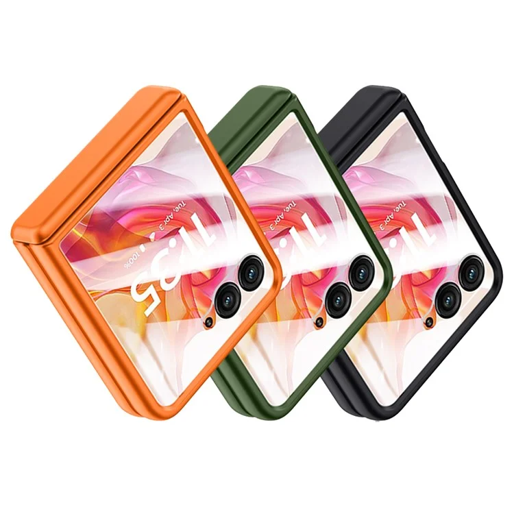 Para Motorola Razr 50 5G Funda Dura de PC Protección de Bisagra Cubierta de Teléfono con Protector de Pantalla Pequeña Trasera - Naranja