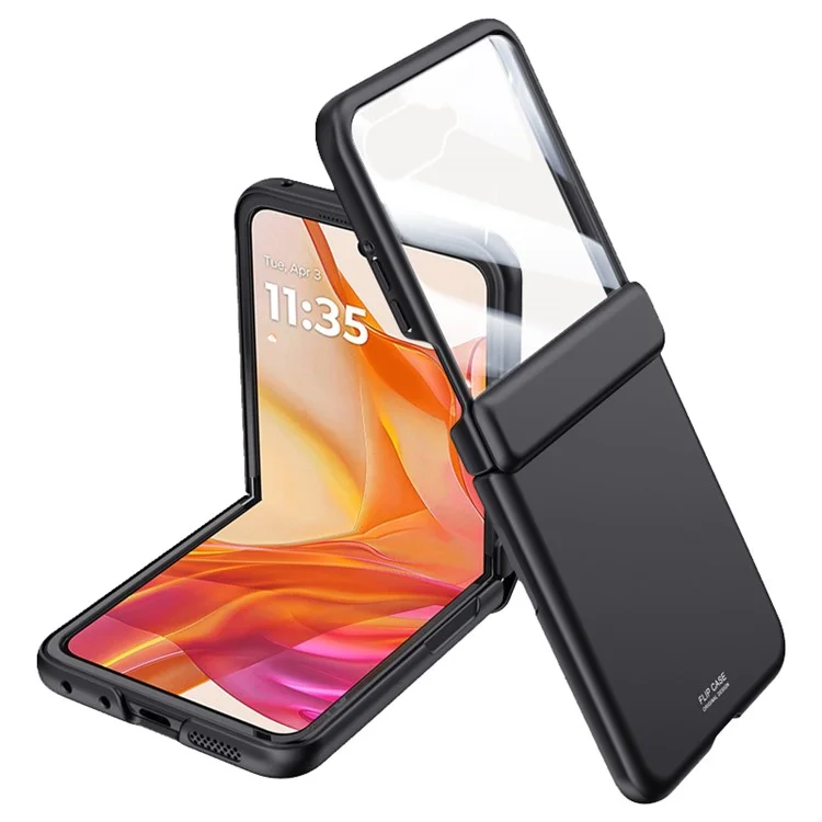 Чехол для Motorola Razr 50 Ultra 5G, противоударный, жесткий пластиковый чехол с защитой заднего малого экрана - черный