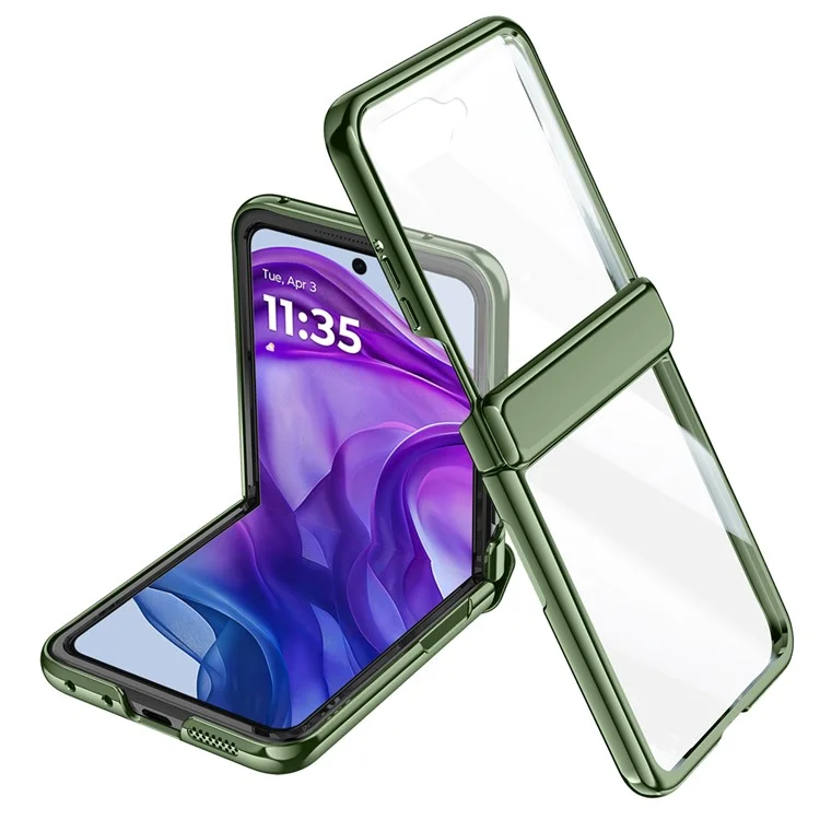 Для чехла Motorola Razr 50 5G PC+Acrylic Phone Cover с задним небольшим экраном Защитный экран шарнира - Зеленый