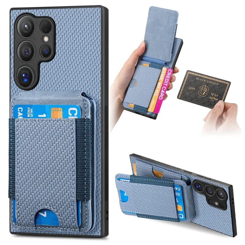C1-12 For Samsung Galaxy S24 Ultra Case Kickstand Card Holder Leather Back Cover - Blue