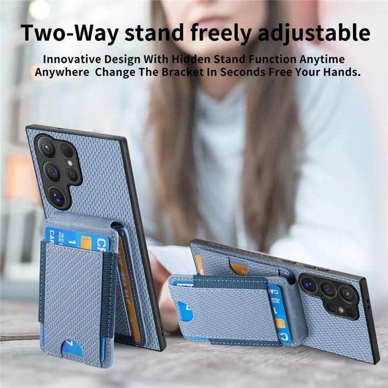 C1-12 For Samsung Galaxy S24 Ultra Case Kickstand Card Holder Leather Back Cover - Blue