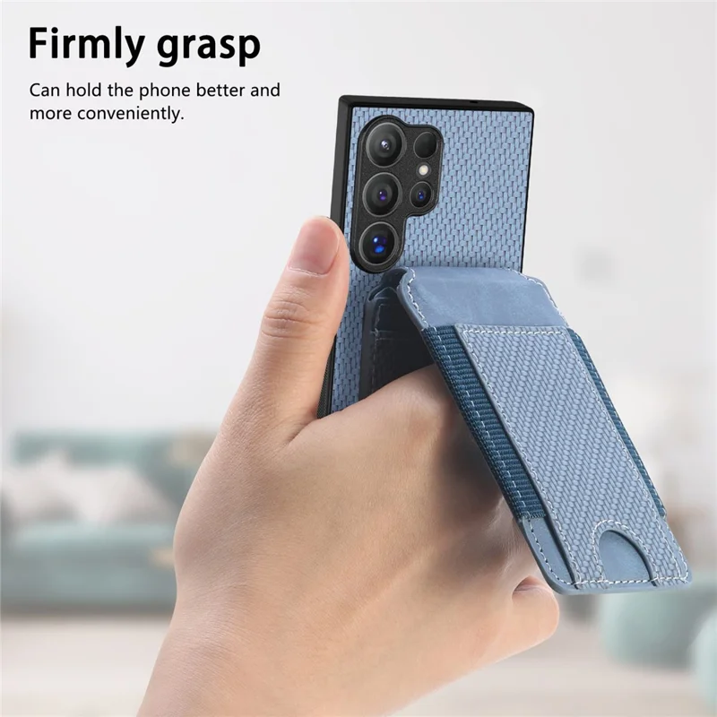 C1-12 For Samsung Galaxy S24 Ultra Case Kickstand Card Holder Leather Back Cover - Blue