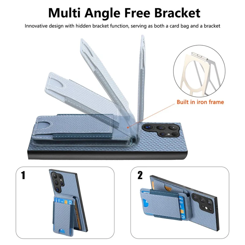 C1-12 For Samsung Galaxy S24 Ultra Case Kickstand Card Holder Leather Back Cover - Blue