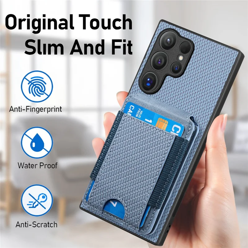 C1-12 For Samsung Galaxy S24 Ultra Case Kickstand Card Holder Leather Back Cover - Blue