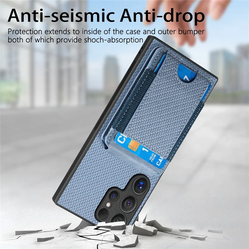 C1-12 For Samsung Galaxy S24 Ultra Case Kickstand Card Holder Leather Back Cover - Blue