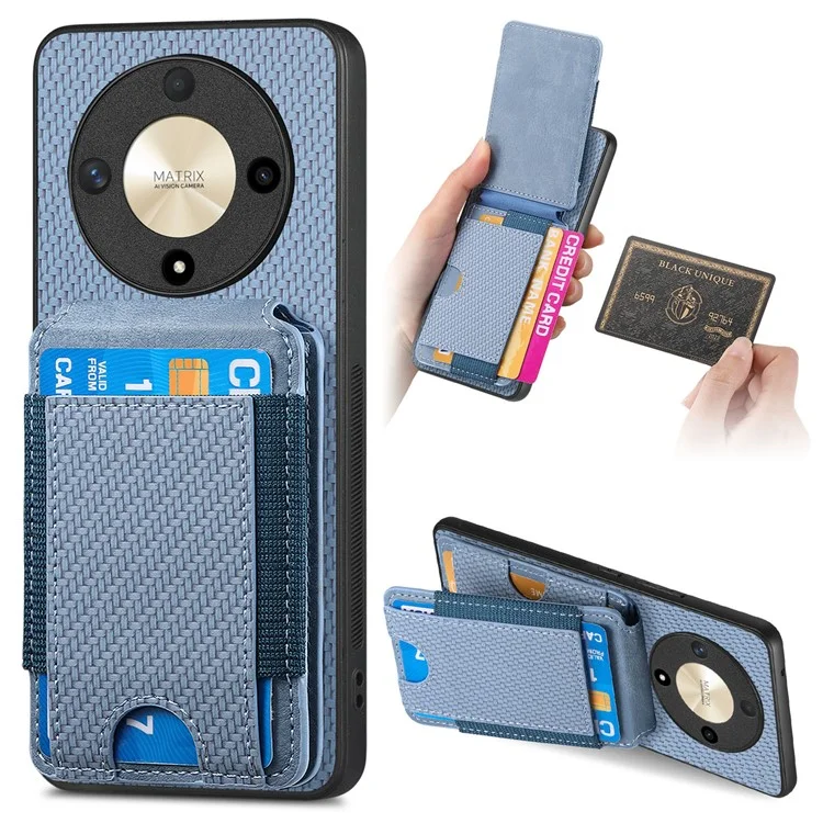 C1-12 For Honor Magic6 Lite 5G / X9b 5G Case Leather Shockproof Kickstand Phone Cover Carbon Fiber Pattern - Blau