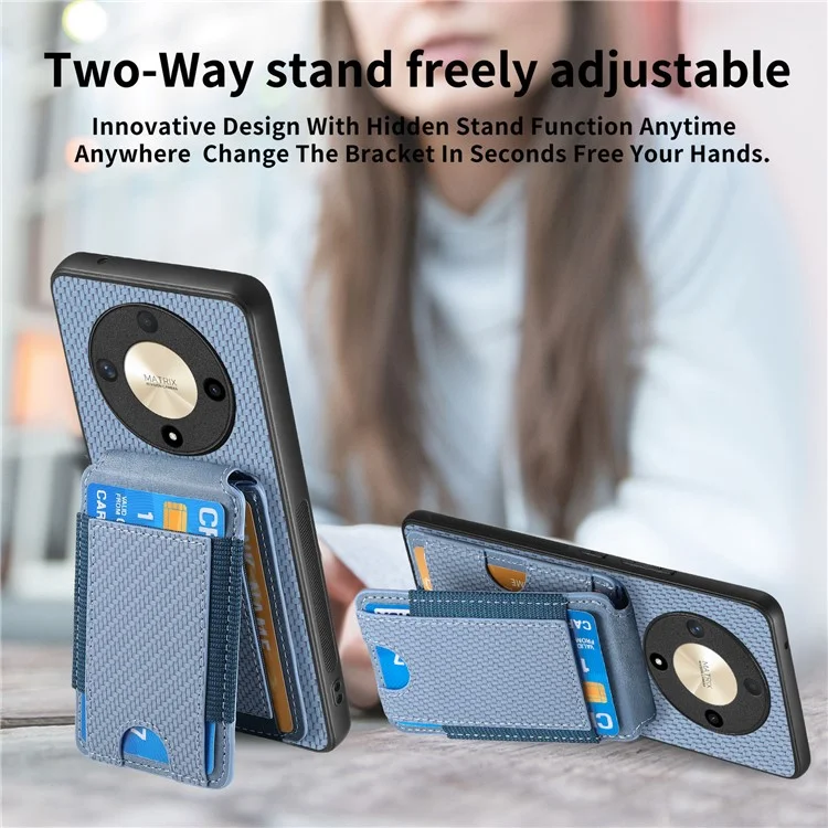 C1-12 For Honor Magic6 Lite 5G / X9b 5G Case Leather Shockproof Kickstand Phone Cover Carbon Fiber Pattern - Blau