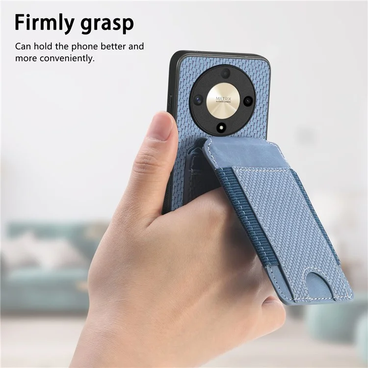 C1-12 For Honor Magic6 Lite 5G / X9b 5G Case Leather Shockproof Kickstand Phone Cover Carbon Fiber Pattern - Blau