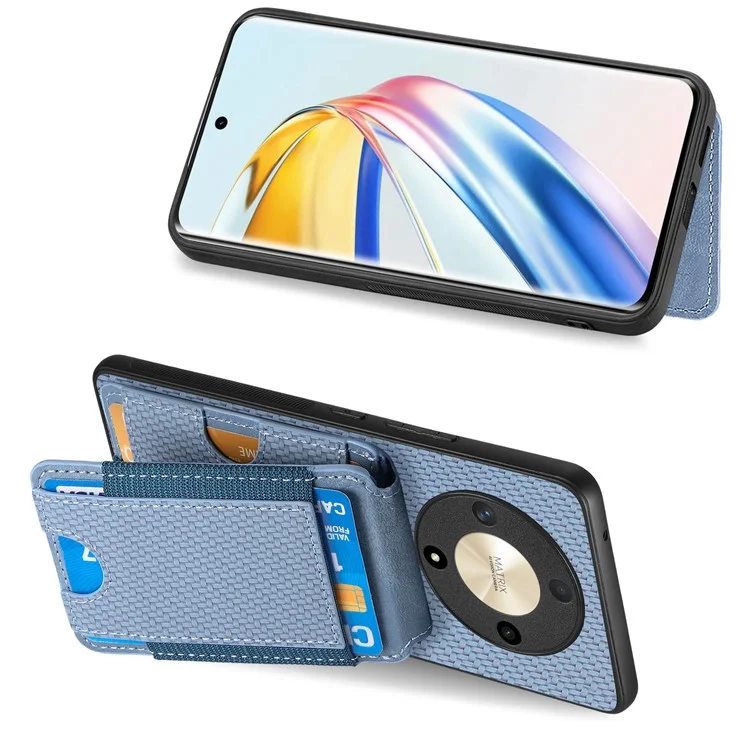 C1-12 For Honor Magic6 Lite 5G / X9b 5G Case Leather Shockproof Kickstand Phone Cover Carbon Fiber Pattern - Blau