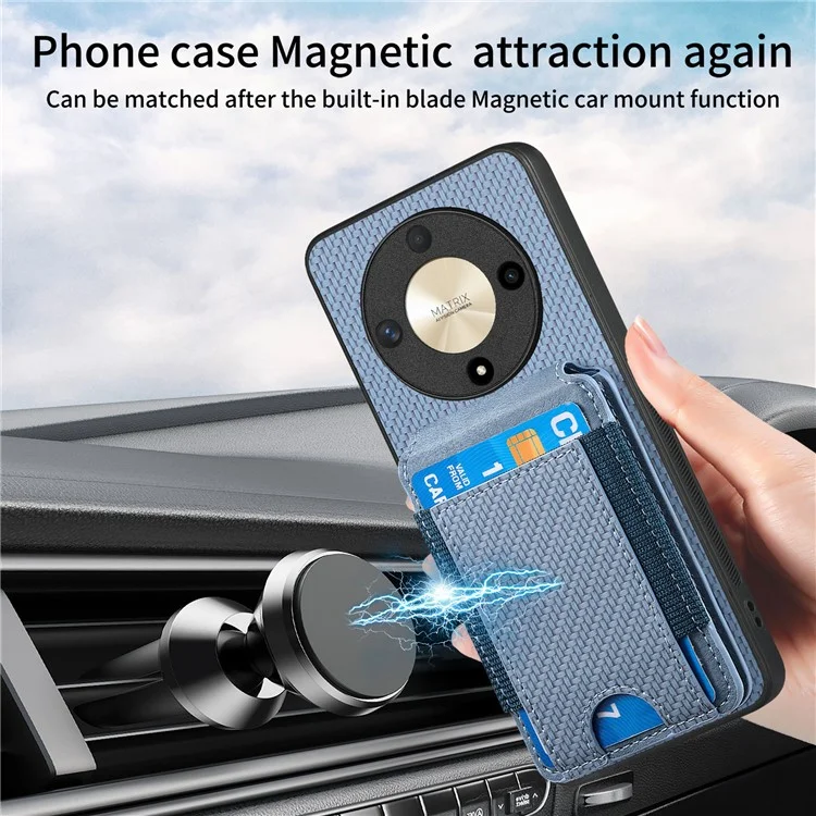 C1-12 For Honor Magic6 Lite 5G / X9b 5G Case Leather Shockproof Kickstand Phone Cover Carbon Fiber Pattern - Blau