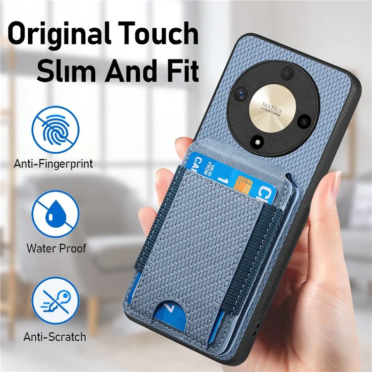 C1-12 For Honor Magic6 Lite 5G / X9b 5G Case Leather Shockproof Kickstand Phone Cover Carbon Fiber Pattern - Blau