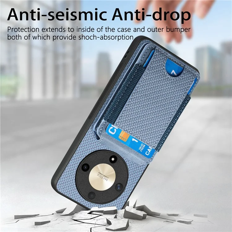 C1-12 For Honor Magic6 Lite 5G / X9b 5G Case Leather Shockproof Kickstand Phone Cover Carbon Fiber Pattern - Blau
