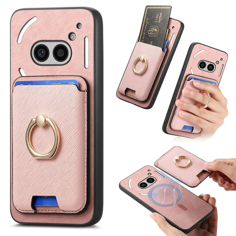 For Nothing Phone (2a) Plus / Phone (2a) Magnetic Case Leather+TPU Phone Cover Detachable Card Bag - Rose Gold