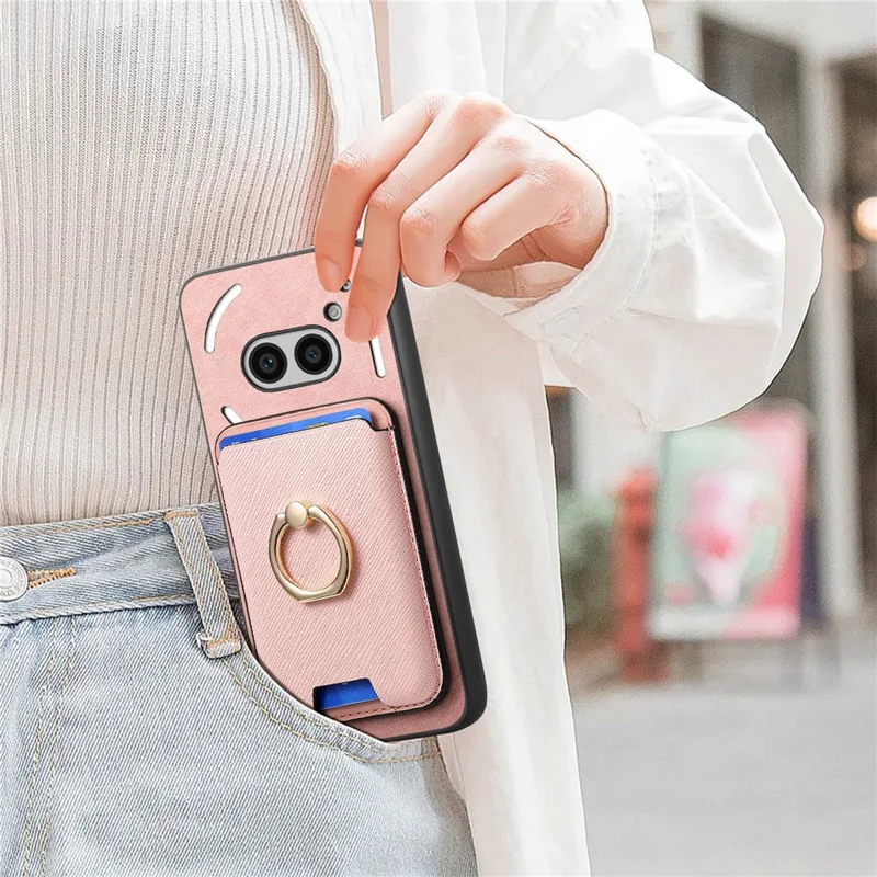 For Nothing Phone (2a) Plus / Phone (2a) Magnetic Case Leather+TPU Phone Cover Detachable Card Bag - Rose Gold