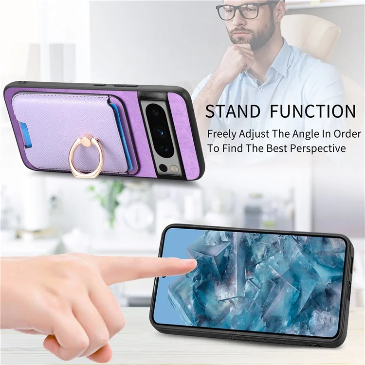 For Google Pixel 8 Pro Magnetic Case Detachable Card Holder Leather+TPU Phone Cover - Purple