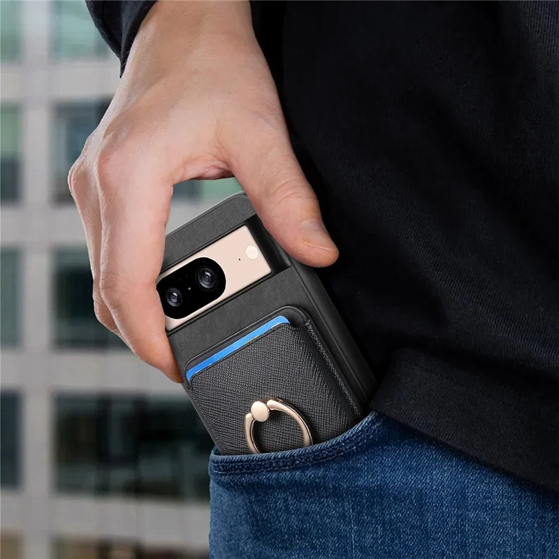 For Google Pixel 8 Case Card Holder Detachable Leather Coated TPU Phone Cover - Black