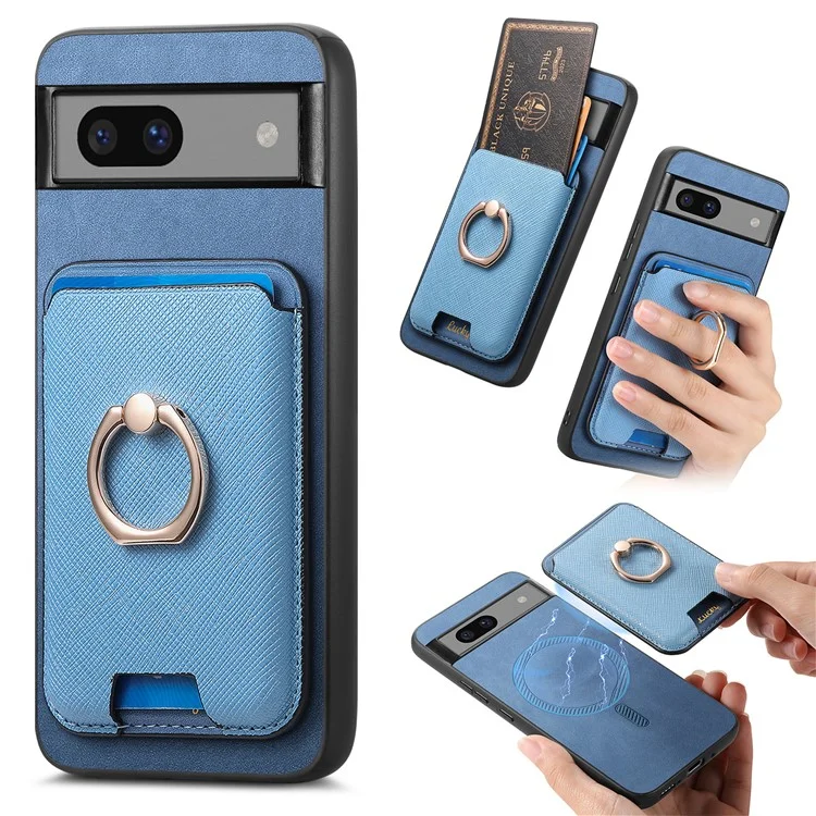 Funda para Google Pixel 7 5G, Bolsa Magnética para Tarjetas, Piel+TPU, Cubierta de Teléfono con Tacto Suave - Azul