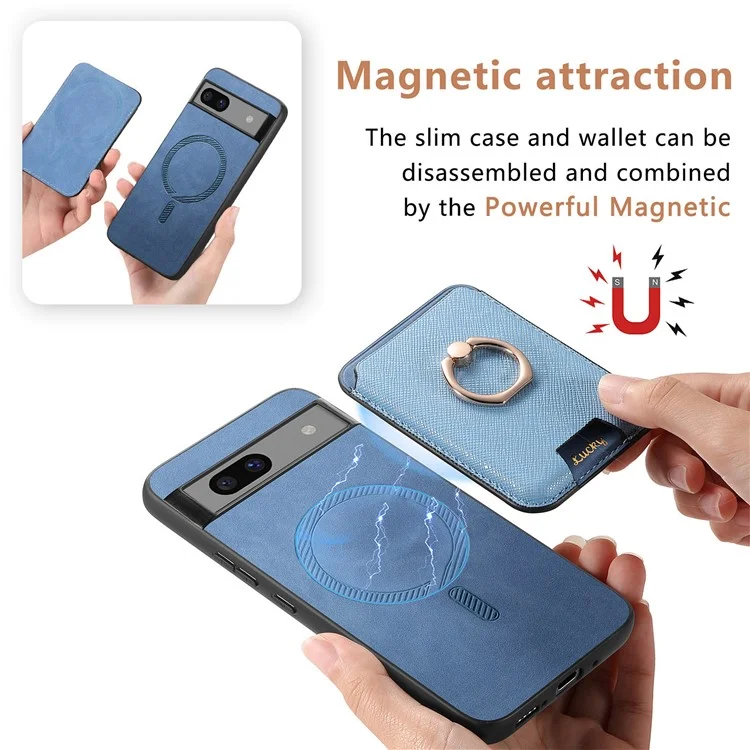 Funda para Google Pixel 7 5G, Bolsa Magnética para Tarjetas, Piel+TPU, Cubierta de Teléfono con Tacto Suave - Azul