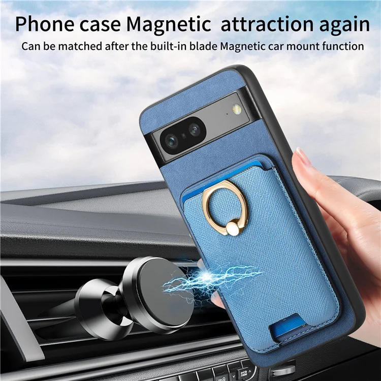 Funda para Google Pixel 7 5G, Bolsa Magnética para Tarjetas, Piel+TPU, Cubierta de Teléfono con Tacto Suave - Azul
